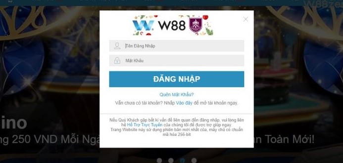 Hướng dẫn đăng nhập W88 trực tiếp trên web